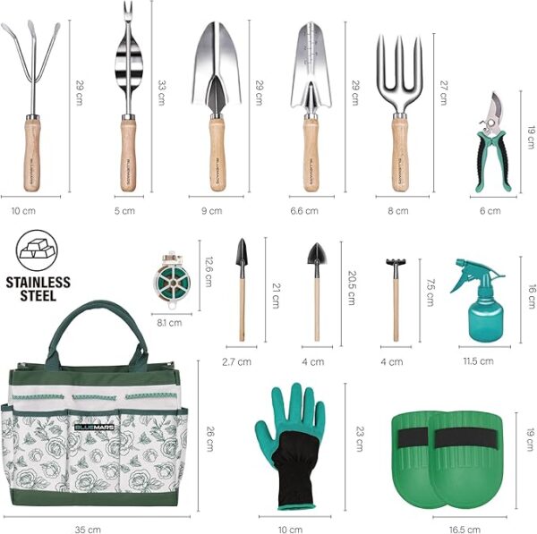 Gardening Hand Tool Kit 14PCS Heavy Duty Stainless Steel - Image 2